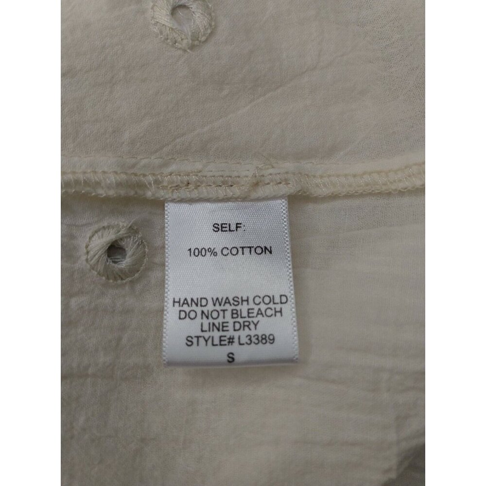 By Together Women's Size Small Long Sleeve Blouse Cream Mirror Stitched Raw Hem - Picture 6 of 6